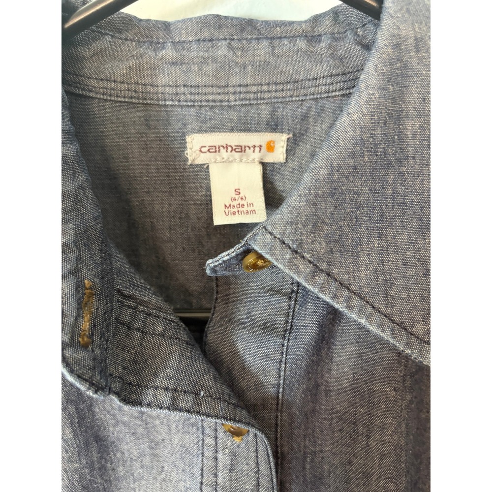 Carhartt Womens Blue Chambray Long Sleeve Button Up Work Shirt S Sample Gorpcore - Picture 4 of 8